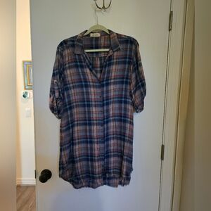 Bella Dahl Blue and Red Plaid Dress